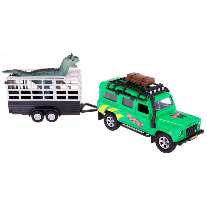 Kids Globe 1:32 Scale Diecast Land Rover Defender with Trailer and Dinosaur KG520178
