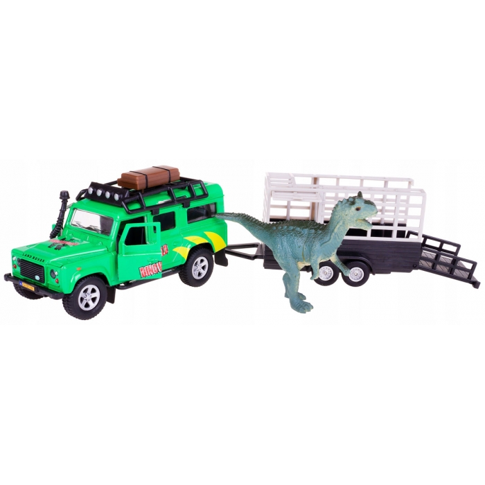 Kids Globe 1:32 Scale Diecast Land Rover Defender with Trailer and Dinosaur KG520178