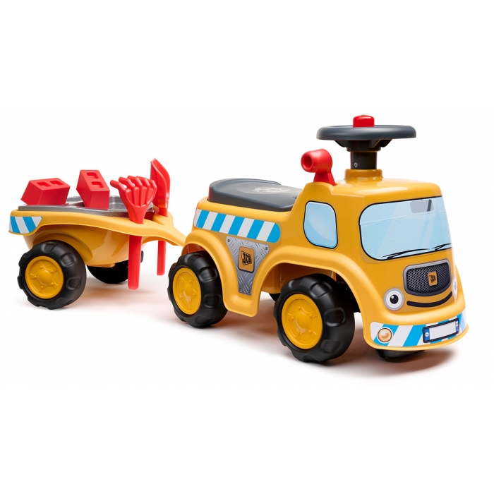 Falk Yellow JCB Construction, Ride-on and Push-along Vehicle Toy, with Trailer and Sand Playset, +1 years FA715C