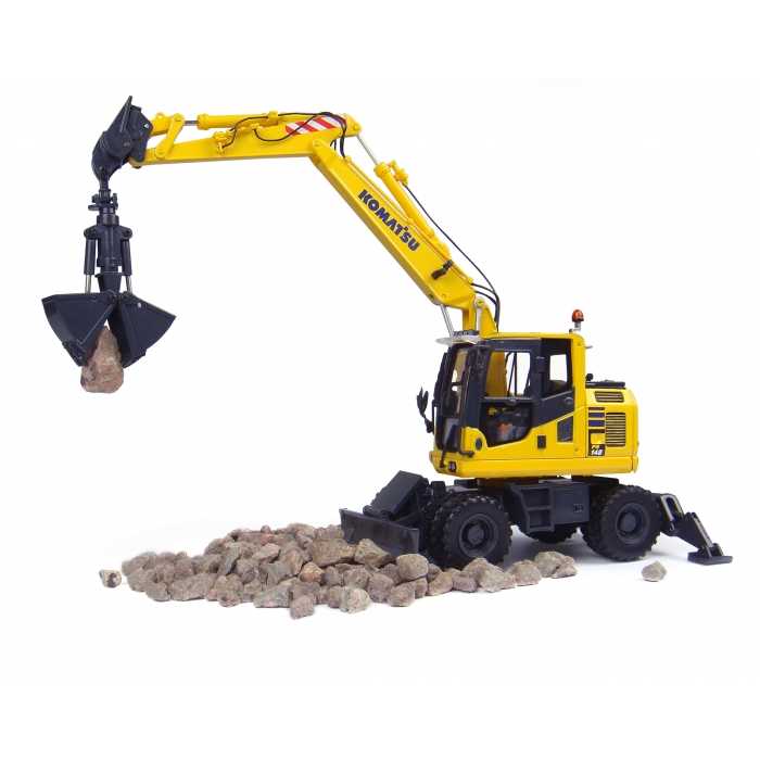 Universal Hobbies Komatsu PW 148-10 Wheeled Excavator with clamshell bucket, 1:50 scale, Diecast Replica UH8100